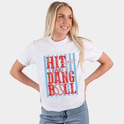 Hit The Dang Ball Stripes - Женская одежда, окрашенная в белый цвет футболка с рисунком