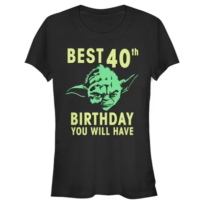 Juniors Womens  Yoda Best 40th Birthday You Will Have Stencil T-Shirt black