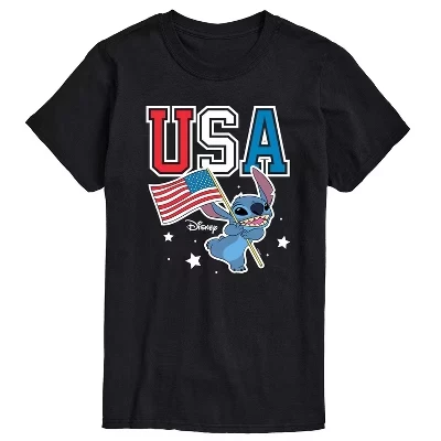 Мужская футболка с коротким рукавом USA Stitch с графическим рисунком, черная