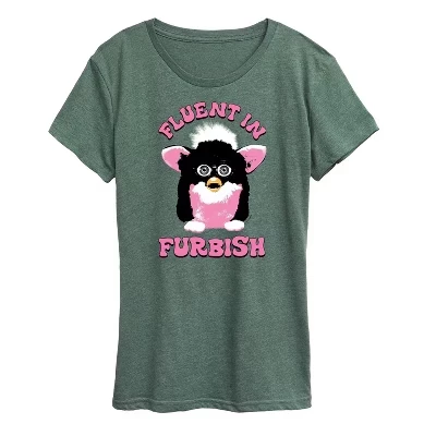Женская футболка Furby Fluent In Furbish, меланжевая зелёная