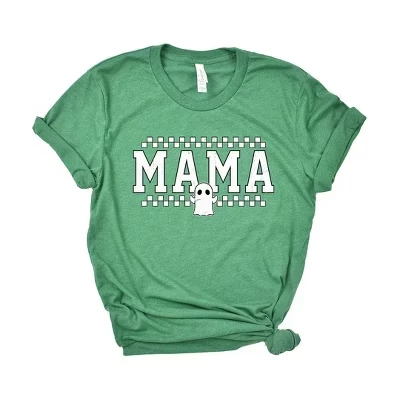 Женская футболка Mama Ghost в клетку с коротким рукавом и рисунком grass