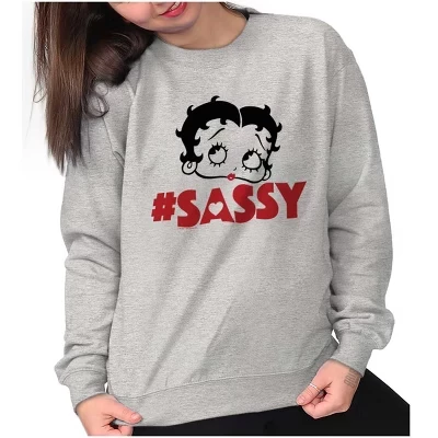Винтажная женская толстовка с круглым вырезом и дерзким хэштегом Betty Boop, лицензированная