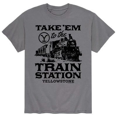 Мужская футболка Take 'Em To The Train Station с коротким рукавом и рисунком цвета древесного угля