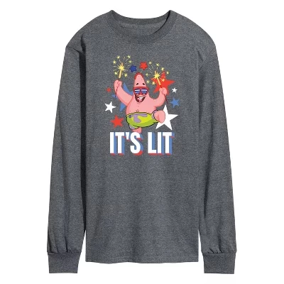 Мужская футболка с длинными рукавами и рисунком Heather charcoal от Патрика, украшенная фейерверками