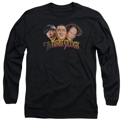 Мужская футболка с логотипом Three Stooges Three Head с длинным рукавом черного цвета