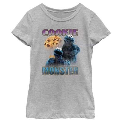 Футболка для девочек Sesame Street с Cookie Monster, меланжевая