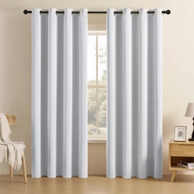 Затемняющие шторы для гостиной JoyDeco Grommet Top Blackout, комплект штор для окон из прочного полиэстера с термоизоляцией, 2 панели белого цвета