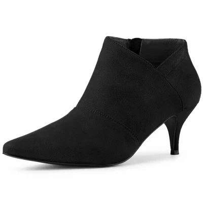 Women's Pointed Toe Kitten Heel Cut-out Ankle Booties black
