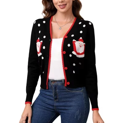 Женский короткий кардиган Yesfashion рождественский, черный