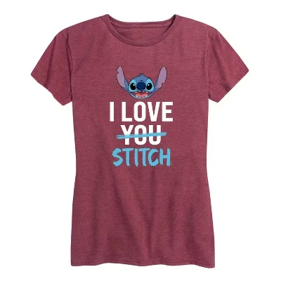 Женская футболка Lilo & Stitch «I Love Stitch», бордовая