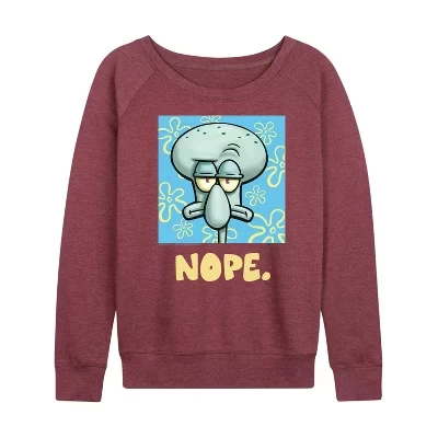 Женская легкая махровая рубашка Nope Squidward с широким вырезом и длинным рукавом с графическим рисунком цвета хизер бордовый