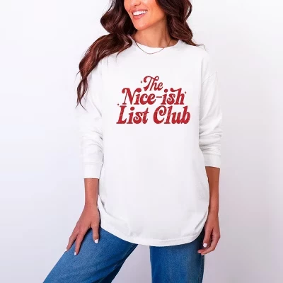 The Nice-ish List Club Distressed - Женская одежда, окрашенная в белый цвет футболка с длинным рукавом и рисунком