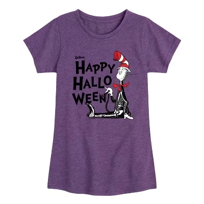 Приталенная футболка с коротким рукавом и рисунком Кота в шляпе Happy Halloween Skeleton Cat