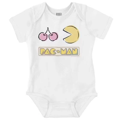 Аркадная игра PACMAN Cherries Baby Romper для мальчиков или девочек лицензионного белого цвета