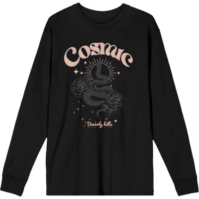 Футболка с круглым вырезом и длинным рукавом Cosmic Snake & Flowers для взрослых, черная