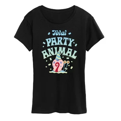 Женская - Губка Боб Квадратные штаны - Футболка Total Party Animal с коротким рукавом и рисунком, черная