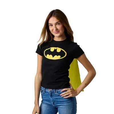 Черная футболка с круглым вырезом и коротким рукавом от DC Comics Junior с накидкой