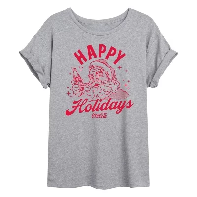 Женская футболка с рисунком Happy Holidays Coca-Cola Оверсайз