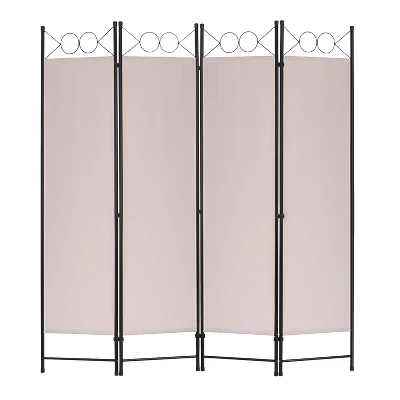 Room Dividers 4 Panel 5.6FT Folding Freestanding Room Divider Privacy Divider Partition with Fabric & Metal Frame for Home Office Bedroom tan