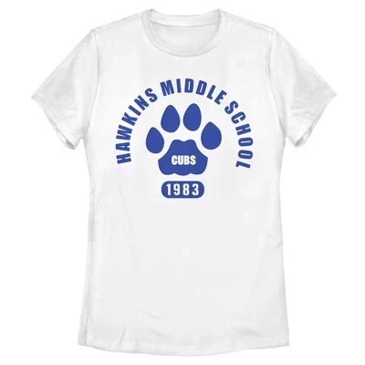 Женская футболка Hawkins Middle School Cubs 1983, белая