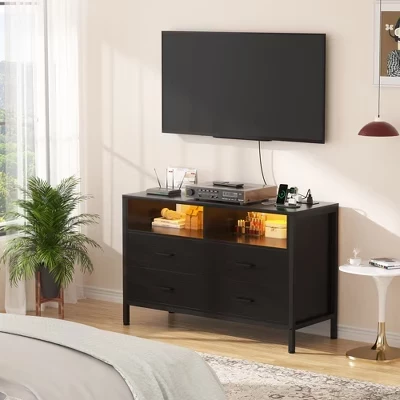 Комод Besiost 4 ящика с LED и розетками, черный