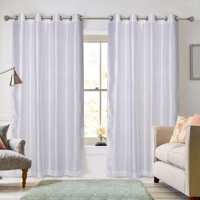 Пара роскошных штор Ruthy's Textile с люверсами из искусственного шелка размером 54 x 84 дюйма каждая белого цвета