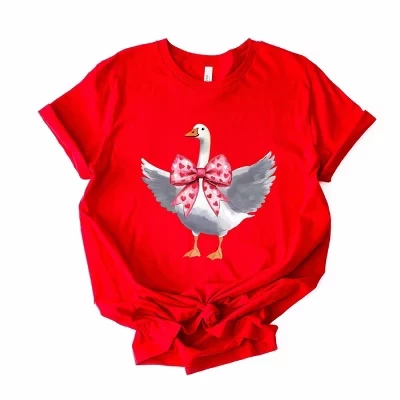 Valentine Goose Coquette - женская футболка с коротким рукавом и рисунком красного цвета