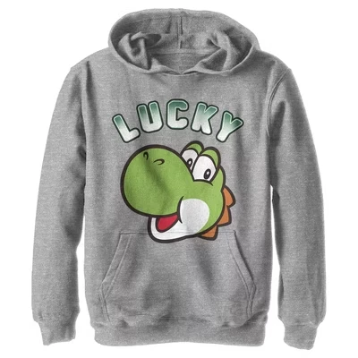Толстовка с капюшоном в стиле ретро от Lucky Yoshi в стиле Супер Марио на День Святого Патрика спортивная Хизер