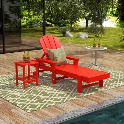 Шезлонг Malibu из 2 частей Adirondack Poly с откидывающейся спинкой, с подлокотниками и колесиками, красный