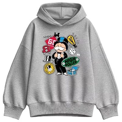Женское худи Monopoly Icon Stickers, серый меланж