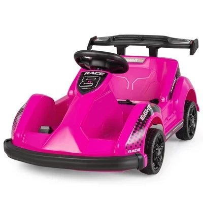 Детский картинг Go Kart с питанием от батареи 6 В на радиоуправляемом 4-колесном гонщике с бампером и музыкой розового цвета