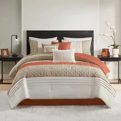 7 шт., Элегантный комплект постельного белья Color Block Stipe Design, всесезонный комплект постельного белья из микрофибры для домашнего текстиля, подходит для спальни класса Люкс, юбка для кровати в тон.