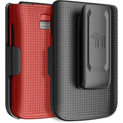 Комбинированный чехол для телефона TCL Flip 3 - Жесткий чехол и кобура с зажимом для ремня красного цвета