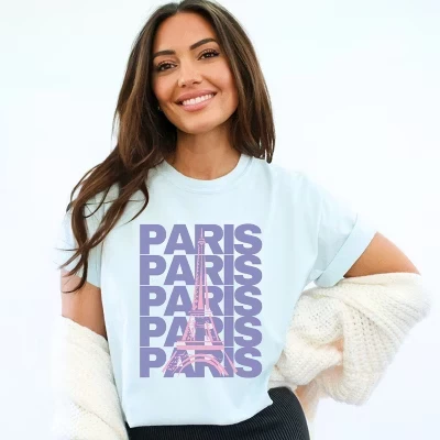 Paris Stacked Purple - Женская одежда, окрашенная в графический цвет футболка chambray