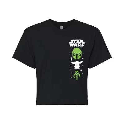 Женская укороченная футболка с графическим рисунком The Mandalorian Mando Icons, черная