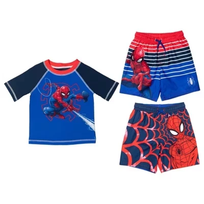 Пуловер с рисунком Человека-паука Rash Guard и плавки от Toddler до Big Kid синего цвета