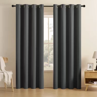Затемняющие шторы для гостиной JoyDeco Grommet Top Blackout, комплект штор для окон из прочного полиэстера с термоизоляцией, 2 панели серого цвета