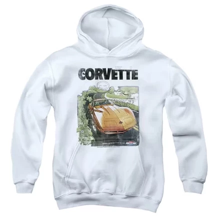 Винтажная толстовка с капюшоном для мальчиков Chevy Corvette Poster белого цвета