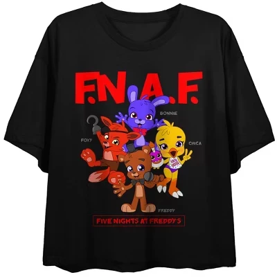 Женский черный укороченный топ с круглым вырезом и коротким рукавом Five Nights At Freddy's F.N.A.F. Chibi Animatronics черный