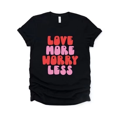 Женская футболка с коротким рукавом и ярким рисунком Love More Worry Less черного цвета