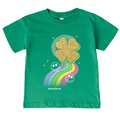 SmileyWorld Rainbow Clover Glitter - Детская футболка с коротким рукавом и рисунком Келли