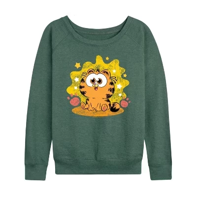 Женская легкая французская махровая рубашка Baby Paws And Stars с широким вырезом и длинными рукавами и графическим рисунком heather juniper