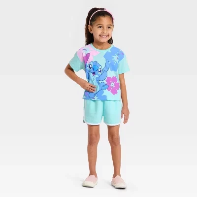 Комплект из футболки и шорт Lilo & Stitch для маленьких девочек - Бирюзово-голубой
