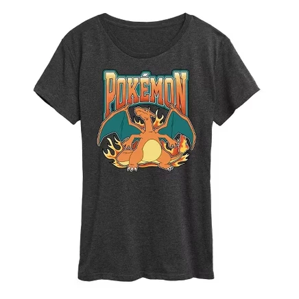Женская футболка с изображением покемонов Charizard Collegiate с коротким рукавом и графическим рисунком heather charcoal