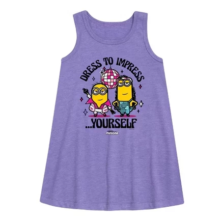 Girls' -  Minions - Dress To Impress Yourself Graphic Sleeveless Aline Dress purple