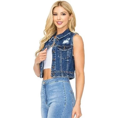 Женский классический укороченный джинсовый жилет Wax Jeans из темного денима