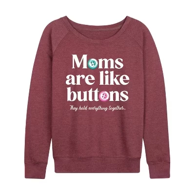 Женская рубашка Mom's are Like Buttons - легкая махровая рубашка с широким вырезом и длинными рукавами с графическим рисунком цвета хизер бордовый