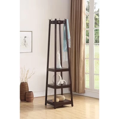 Parker Wood Coat Rack with 3-Tier Storage Shelves espresso