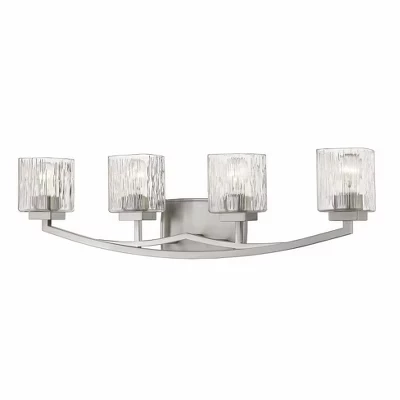 Туалетный столик Zaid 4-Light Light - Стальная рама с точеными прозрачными стеклянными абажурами, регулируемая яркость, Серебристый цвет с защитой от влаги