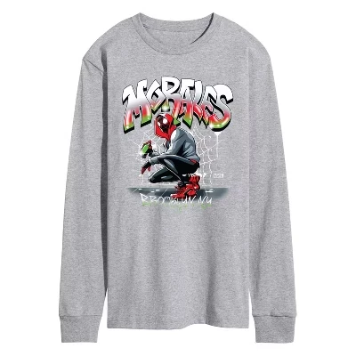 Men's -  - Spider-man Miles Morales Spray Paint Long Sleeve Graphic T-Shirt athletic heather